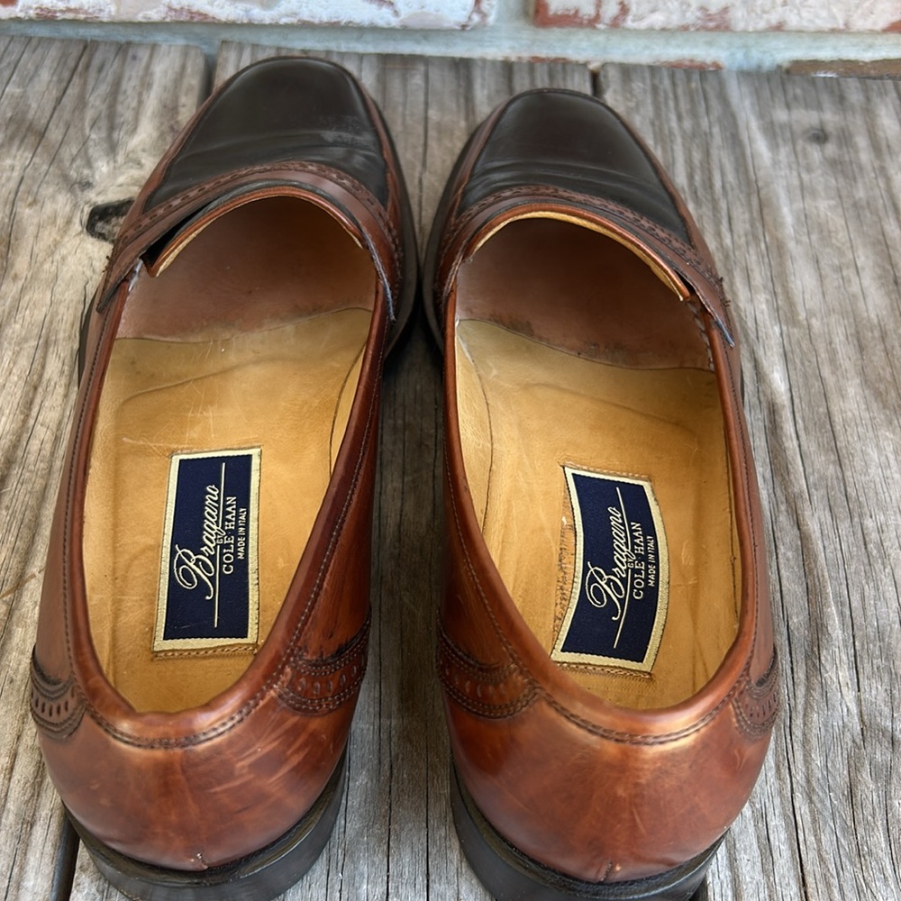 BRAGANO by COLE HANN LEATHER LOAFERS Made in Italy BROWN AND BLACK - Picture 8 of 14